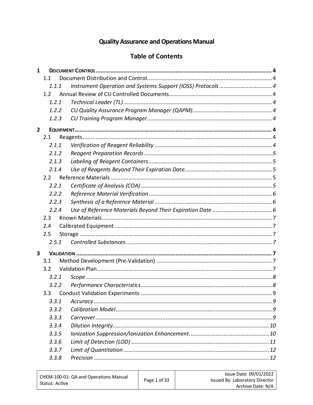 CHEM-100-01 Quality Assurance and Operations Manual.pdf — FBI Lab Vault